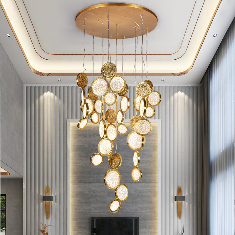 Modern Copper LED Circular Luxury Light Fixture. Staircase Chandelier Kevin Studio