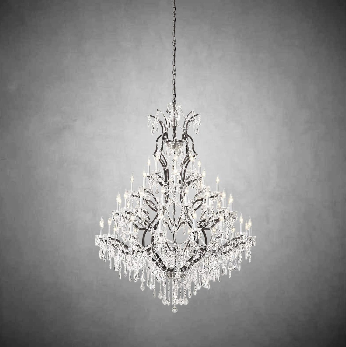 HA Rococo Iron & Crystal Round Chandelier 60"