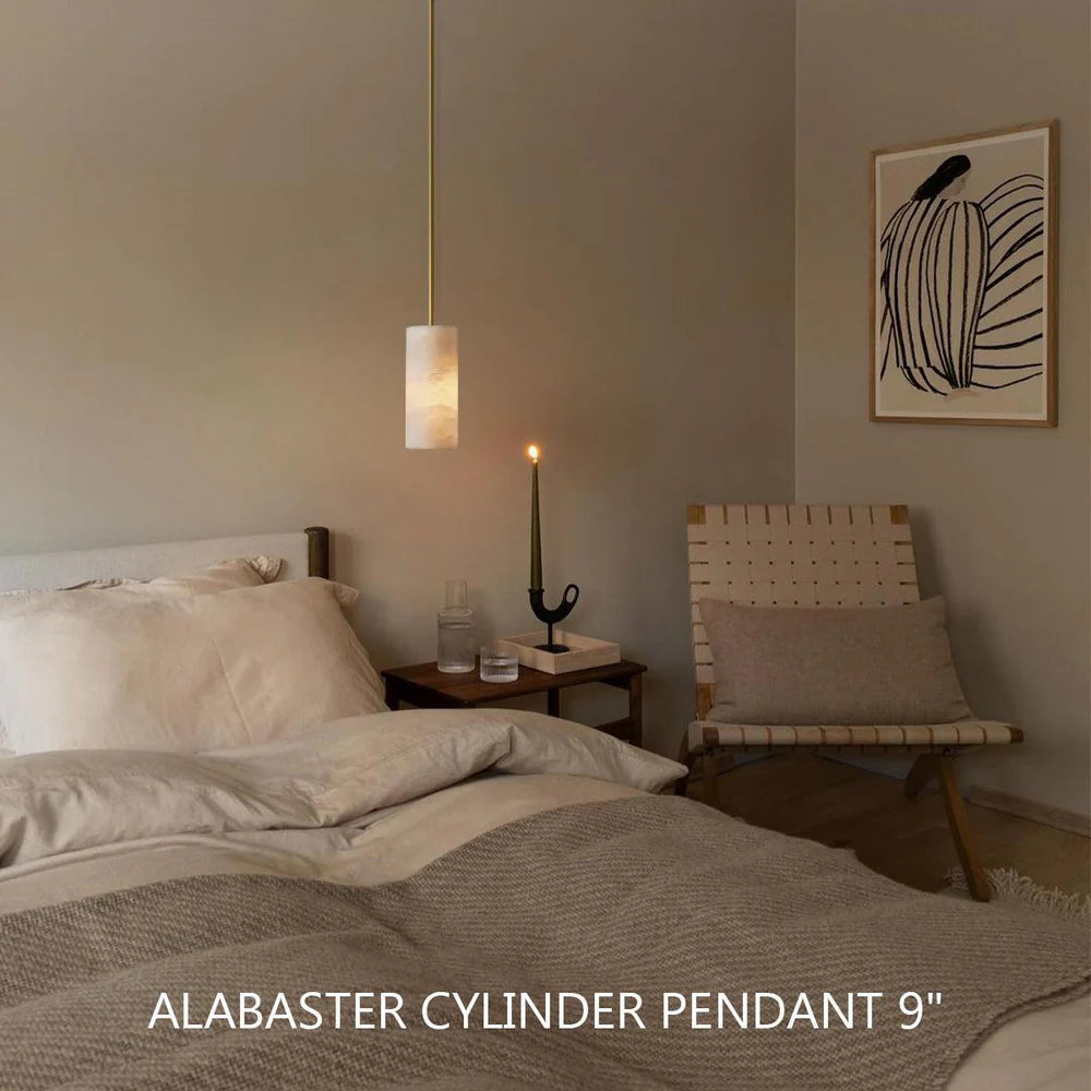 Hand Carved Alabaster Cylinder Pendant