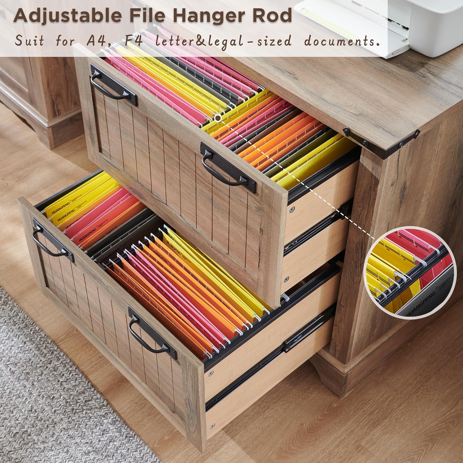 RedLemon Farmhouse 2-Drawer Filing Cabinet - Rustic Oak Finish