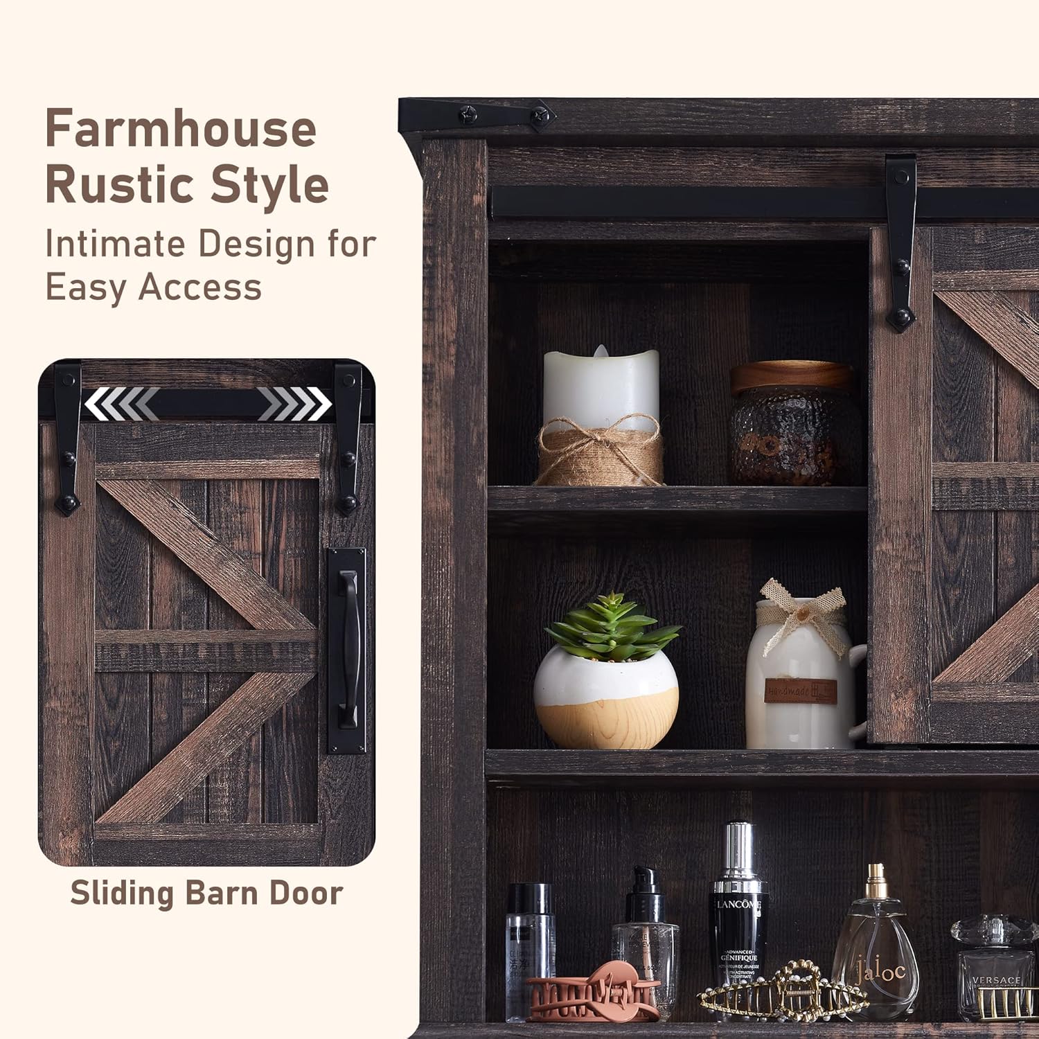 OKD Farmhouse Bathroom Wall Cabinet with Sliding Barn Door