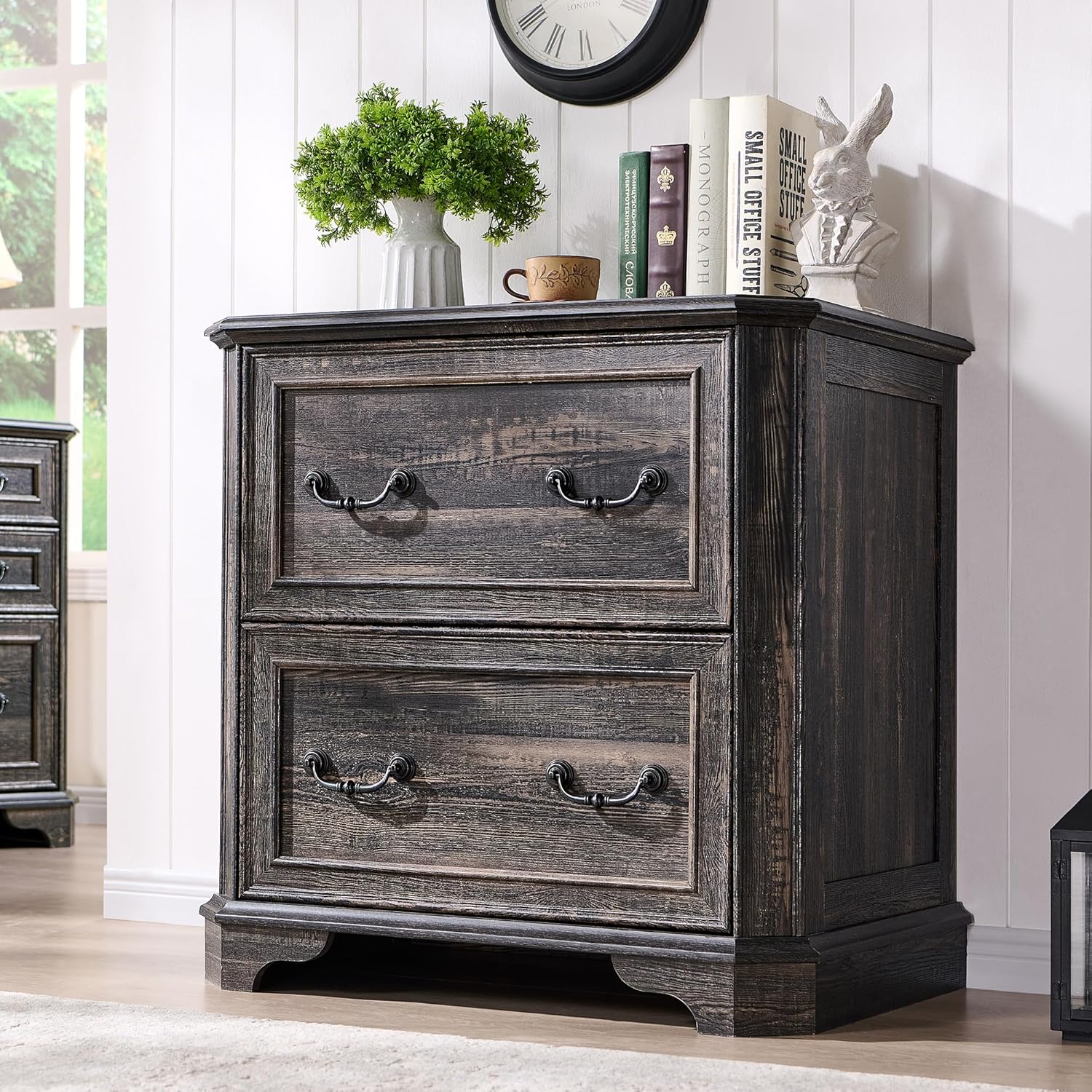 T4TREAM Rustic Oak 2-Drawer File Cabinet with Extended Desktop