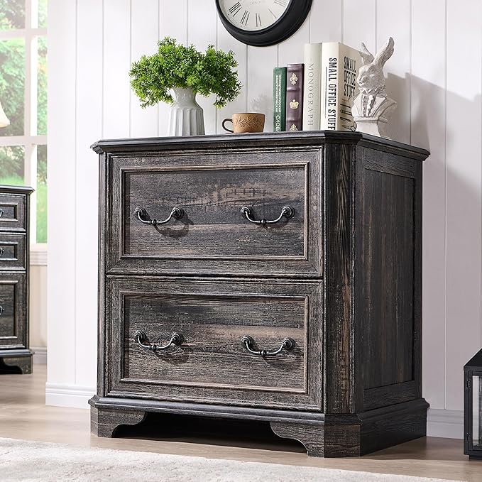 T4TREAM Rustic Oak 2-Drawer File Cabinet with Extended Desktop