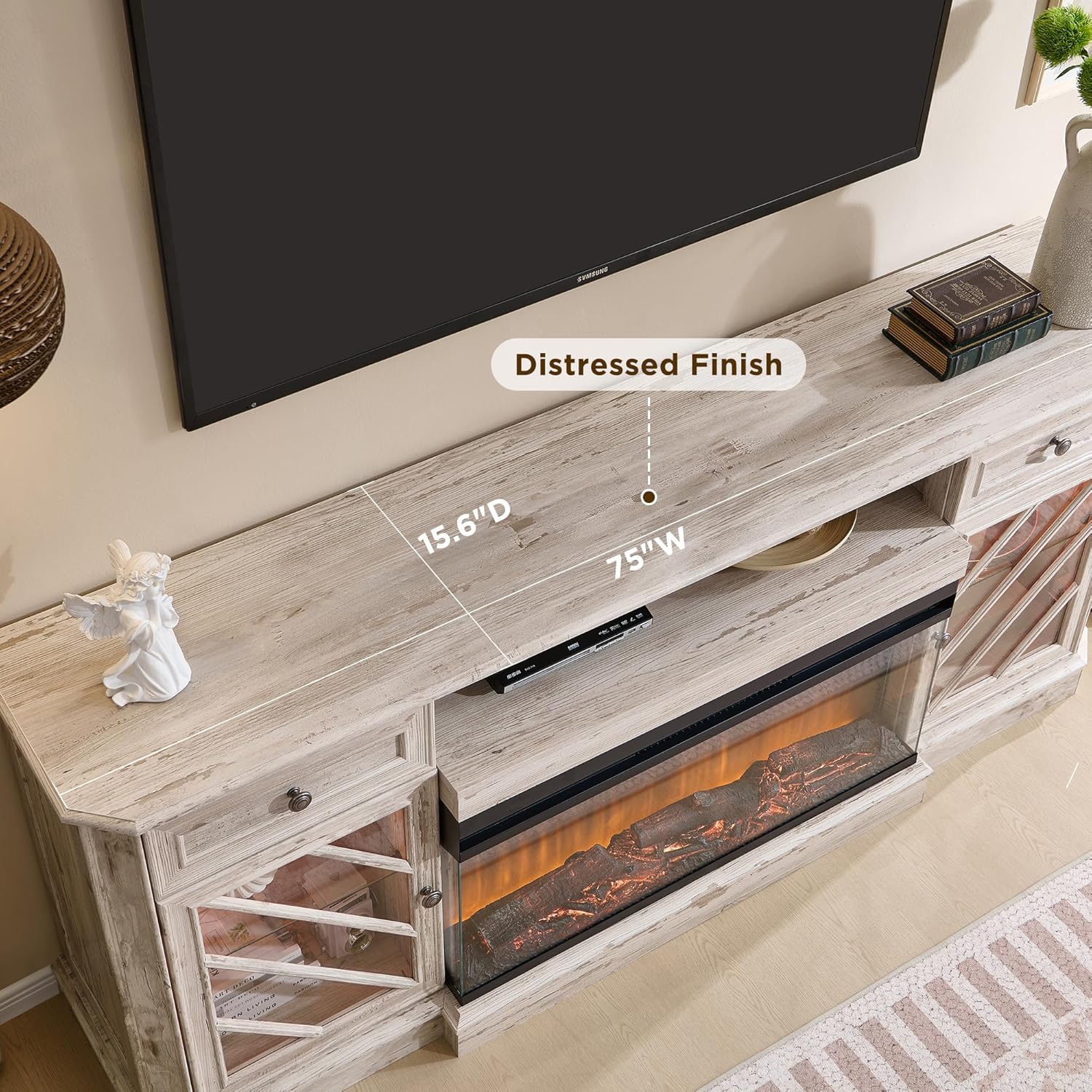 OKD 75 Inch Fireplace TV Stand Entertainment Center Console