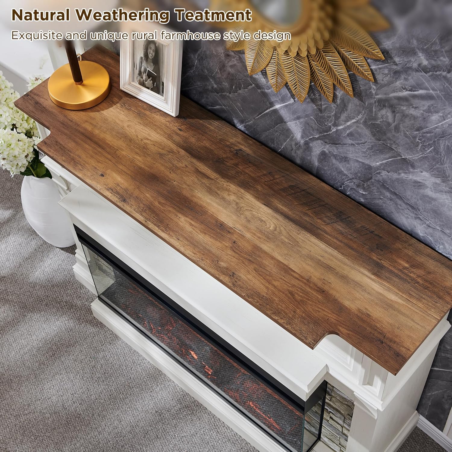 RedLemon Antique White Fireplace TV Stand for 65'' TVs