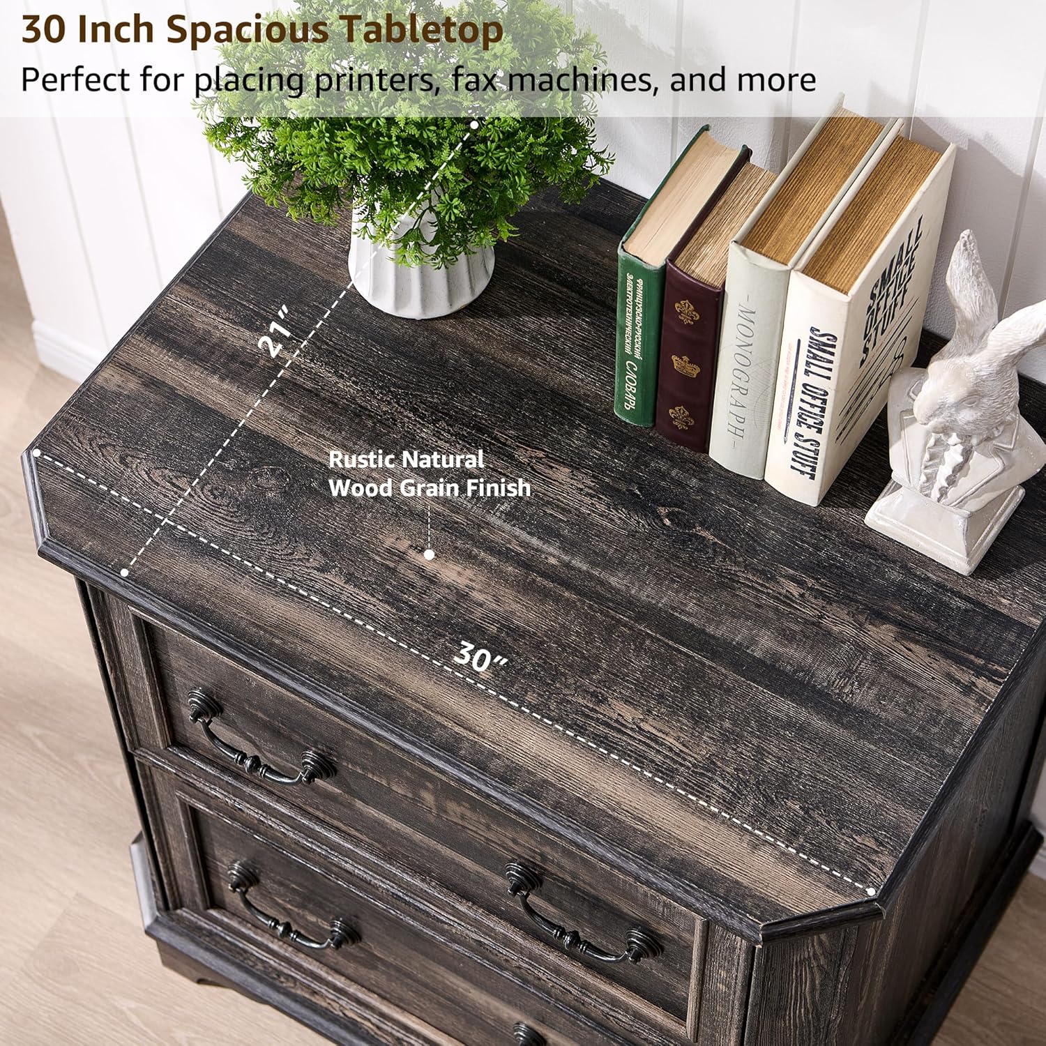 T4TREAM Rustic Oak 2-Drawer File Cabinet with Extended Desktop