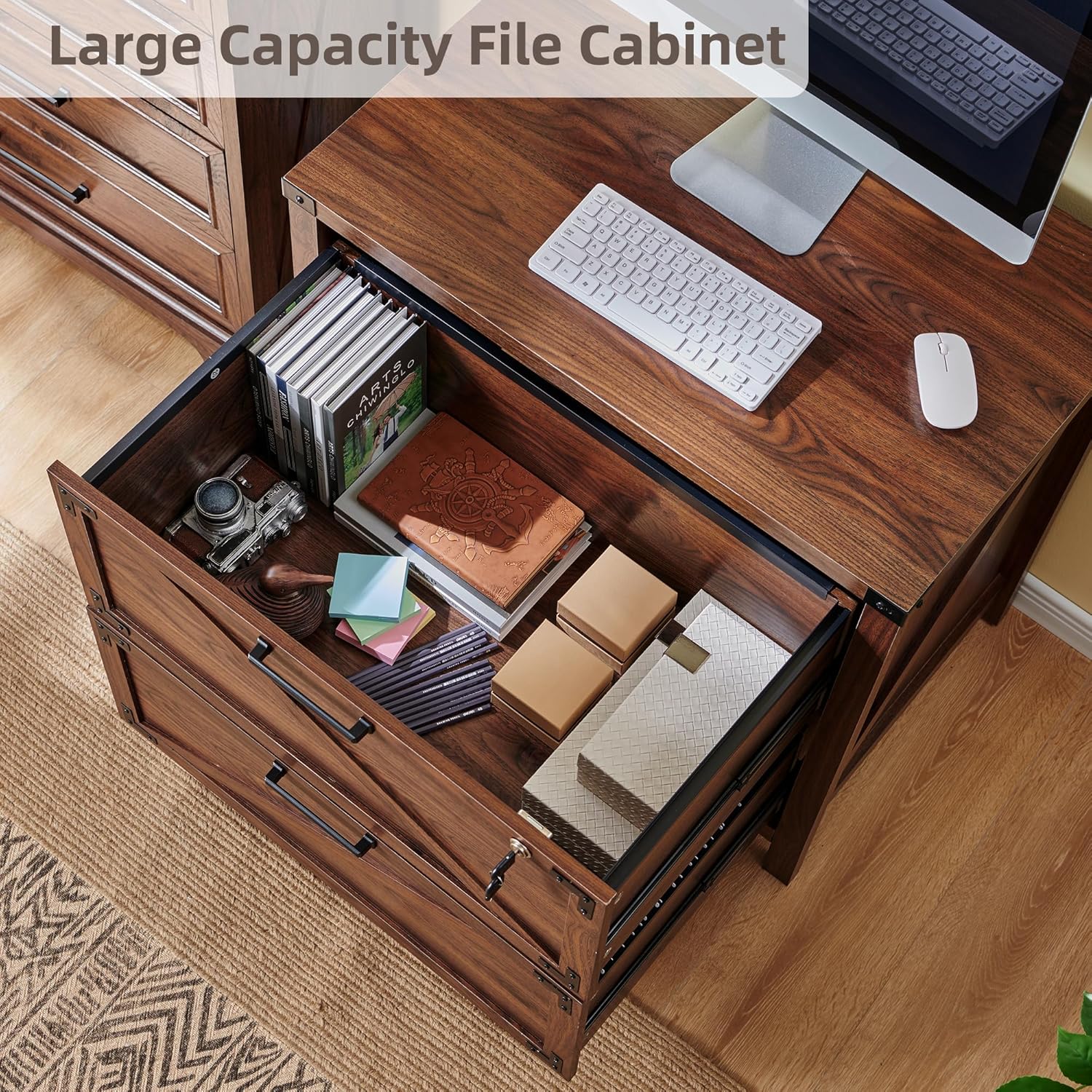 Two-Drawer Farmhouse Lateral File Cabinet with Lock - Brown