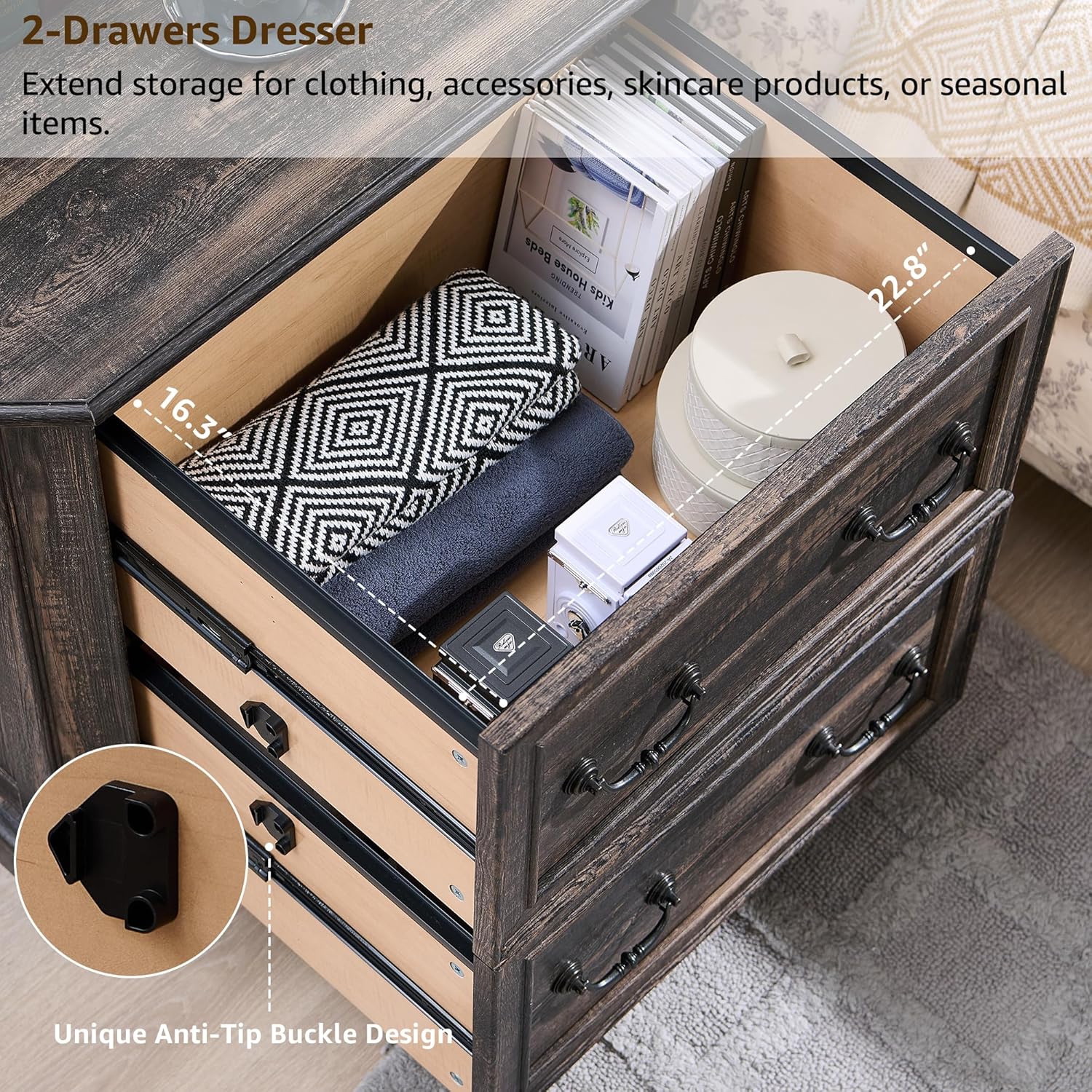 T4TREAM Rustic Oak 2-Drawer File Cabinet with Extended Desktop