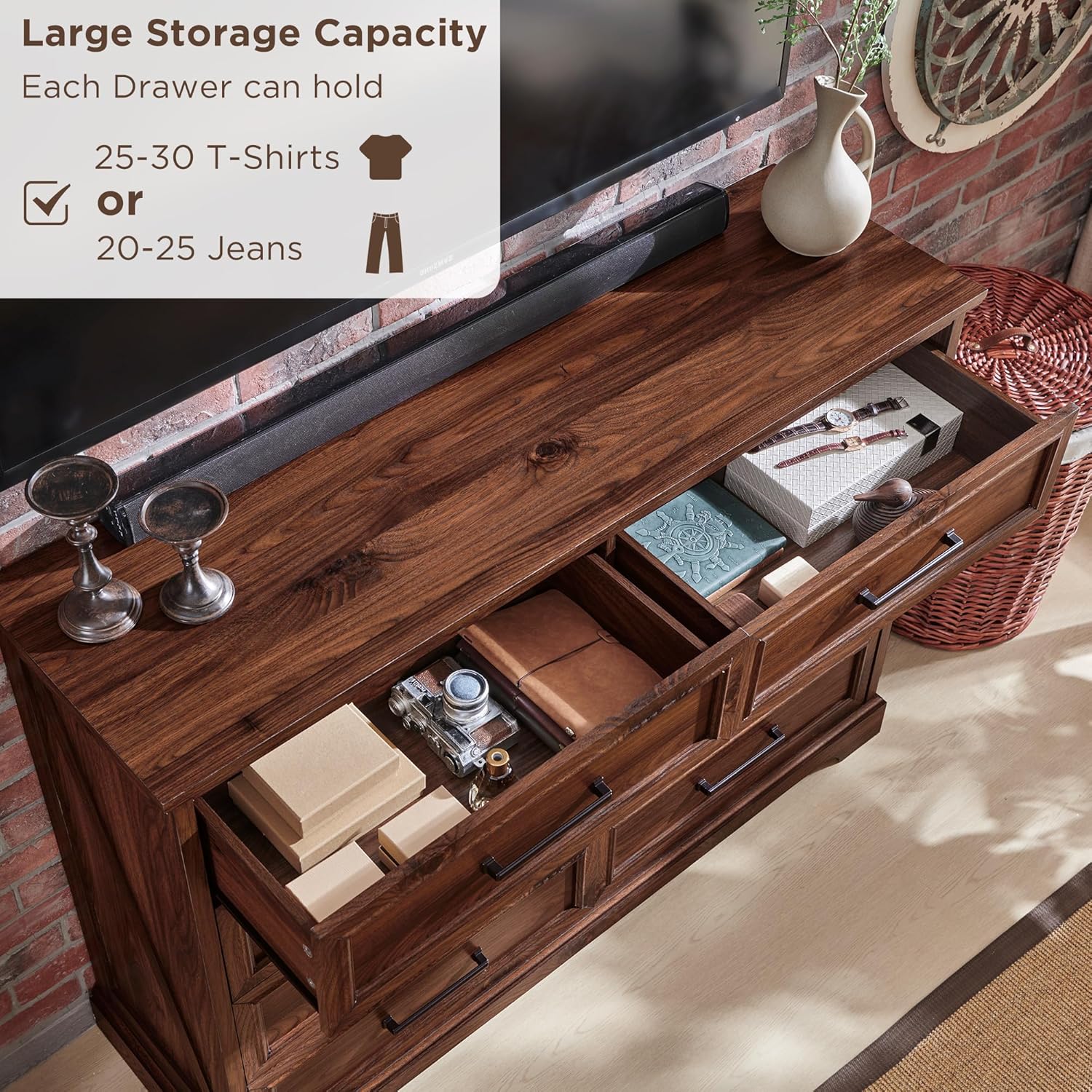 Rustic Farmhouse 8 Drawer Dresser Chest: Wide Wood Organizer