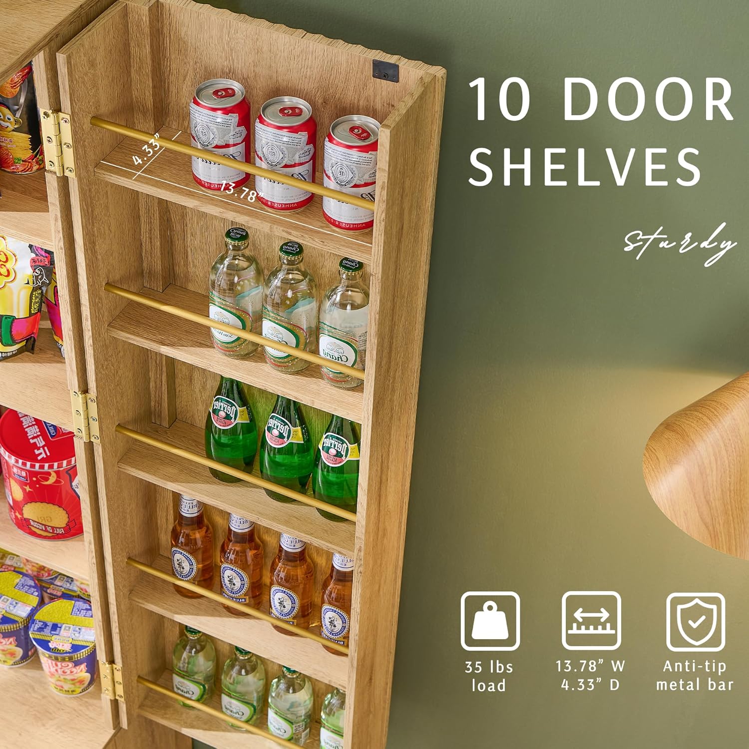 OKD Fluted Natural Oak Pantry Cabinet, 72" Kitchen Hutch