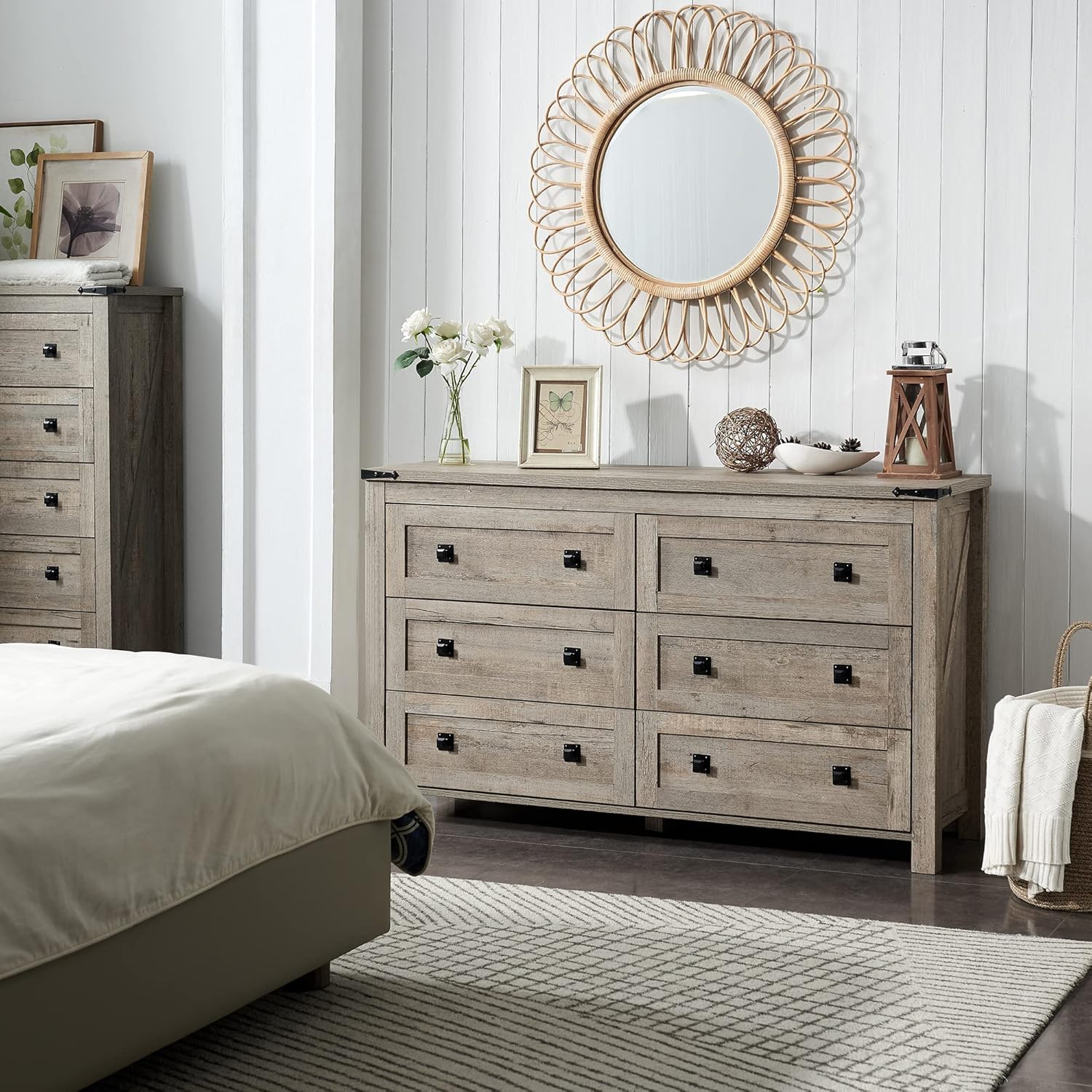 Rustic Farmhouse 6-Drawer Wood Dresser | Bedroom Storage Organizer