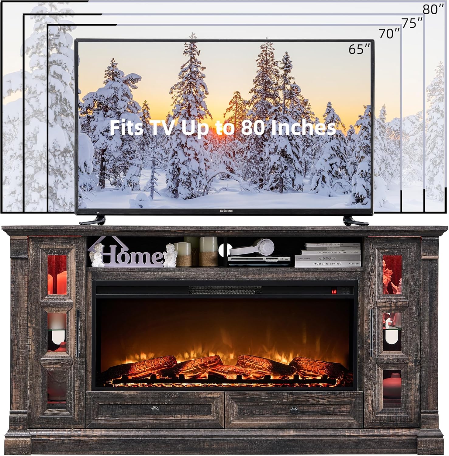 Rustic Farmhouse Fireplace TV Stand - Fits Up to 80 Inch TV