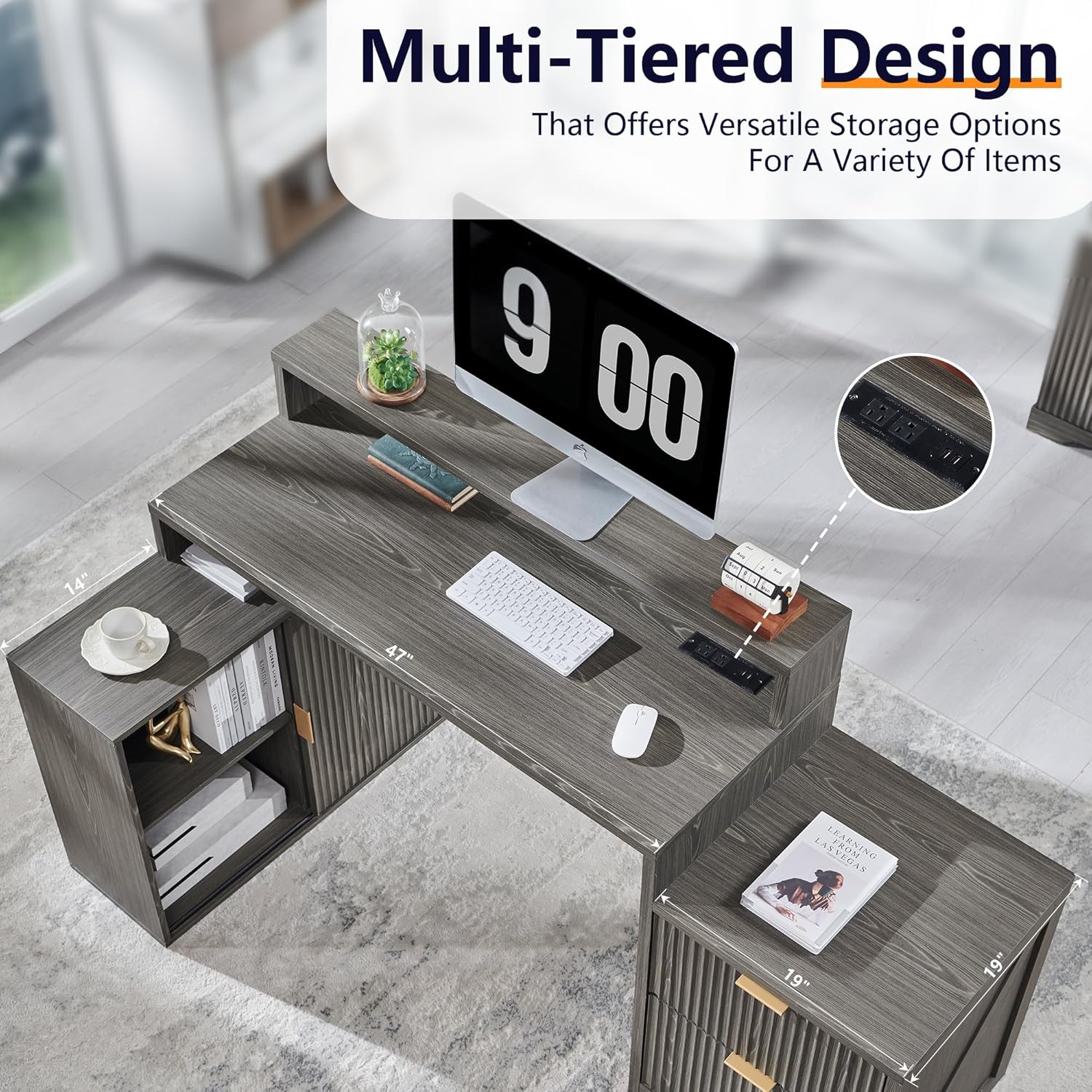 Modern 67" L-Shaped Desk with Storage & Power Outlets