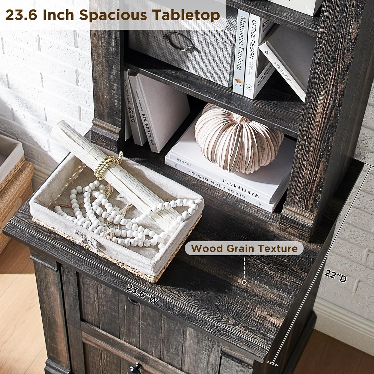 Rustic Farmhouse 72" Tall Bookcase with Adjustable Shelves & Drawers