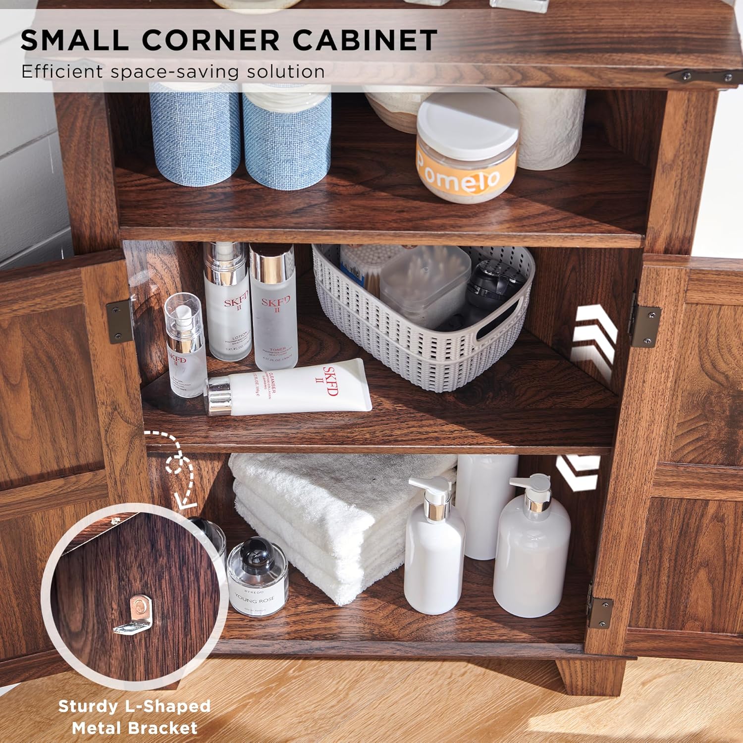 Farmhouse Corner Bathroom Cabinet with Barn Door and Adjustable Shelf
