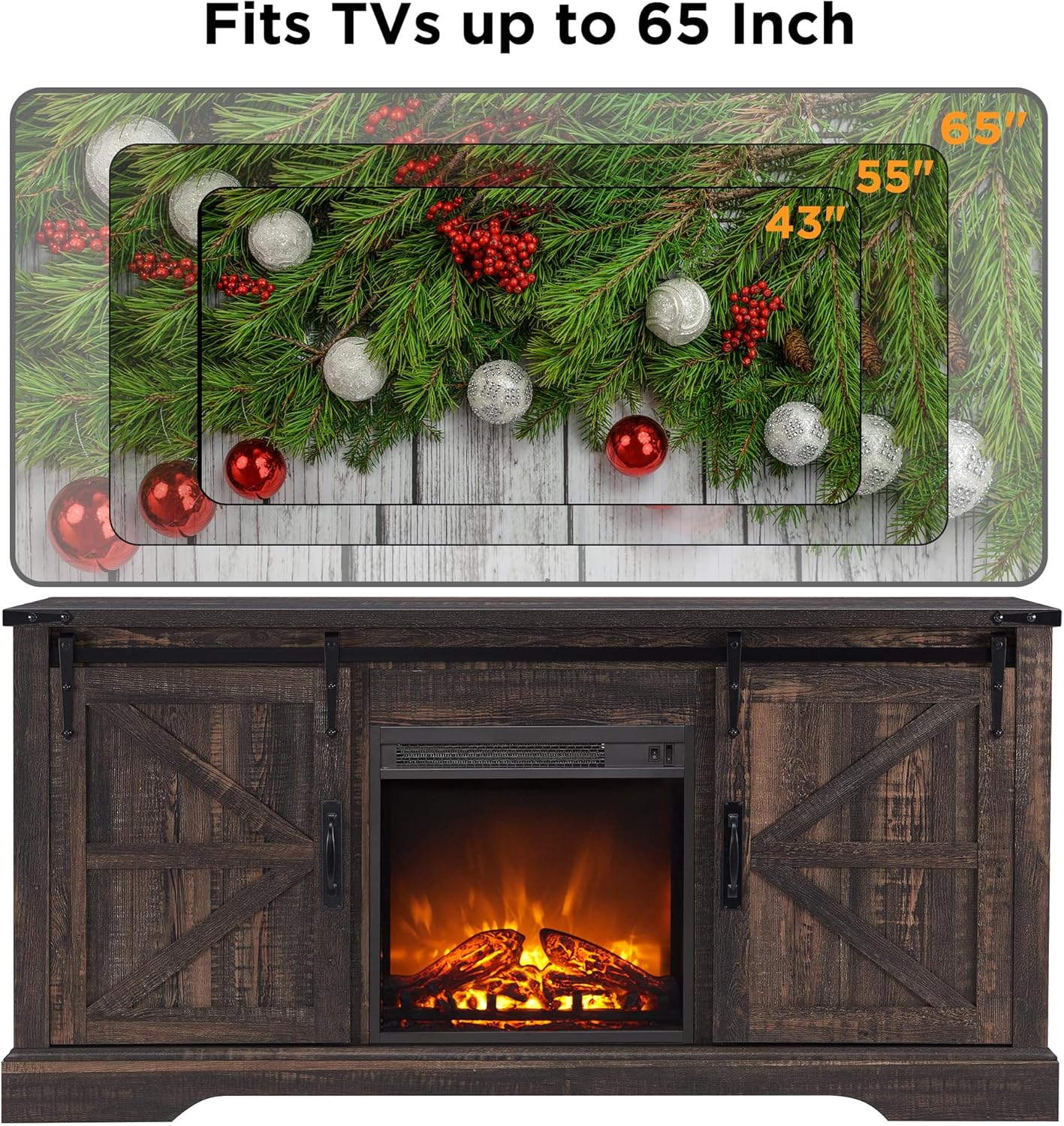 OKD Farmhouse TV Stand with Fireplace for TVs Up To 65 Inch