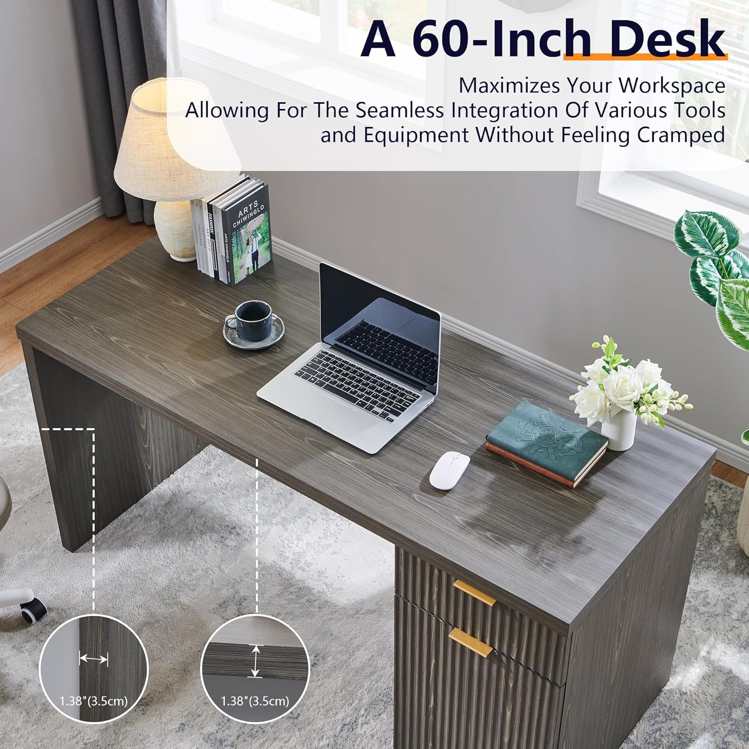 Modern 60" Executive Desk with Storage Cabinet and Drawer