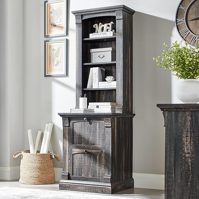 Rustic Farmhouse 72" Tall Bookcase with Adjustable Shelves & Drawers