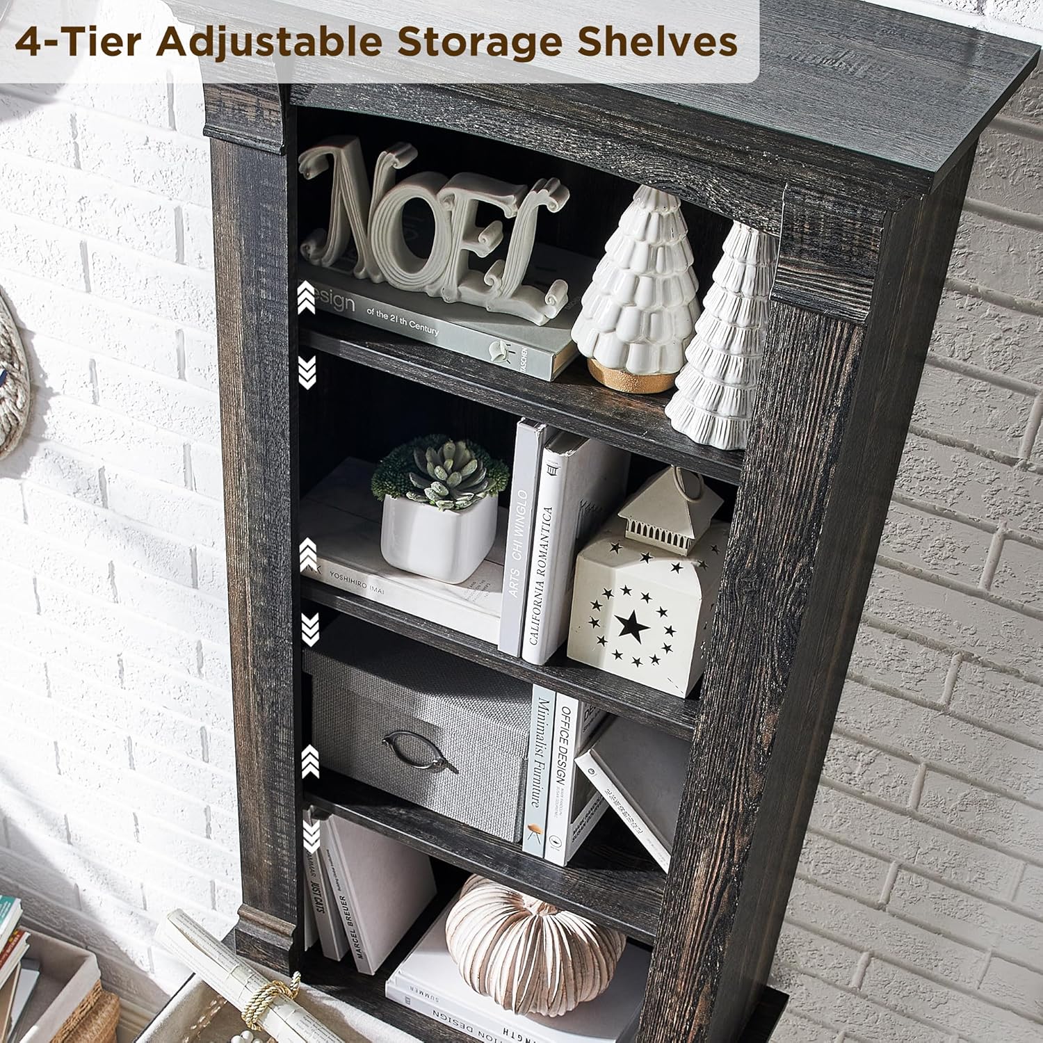 Rustic Farmhouse 72" Tall Bookcase with Adjustable Shelves & Drawers