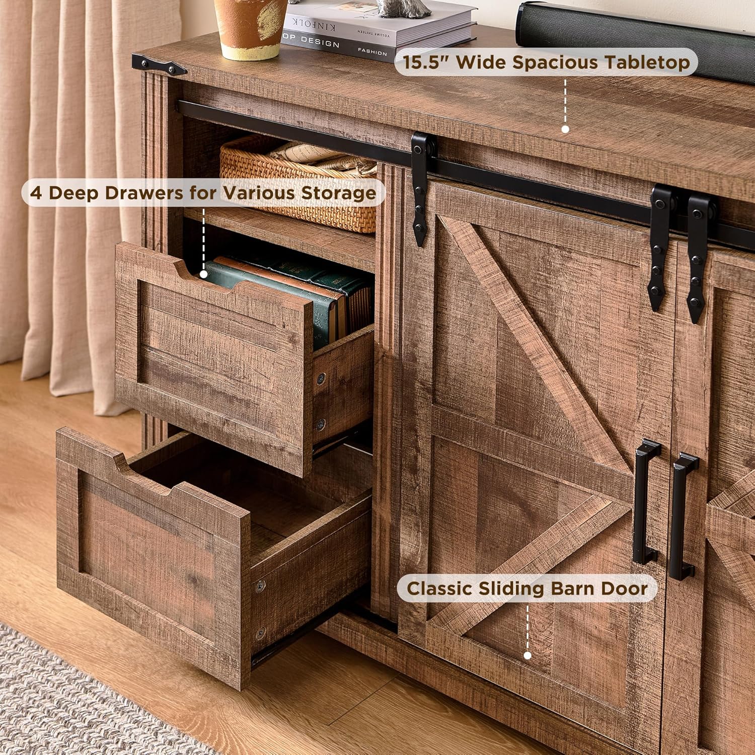 Farmhouse Fireplace TV Stand for 80 Inch TV with Storage