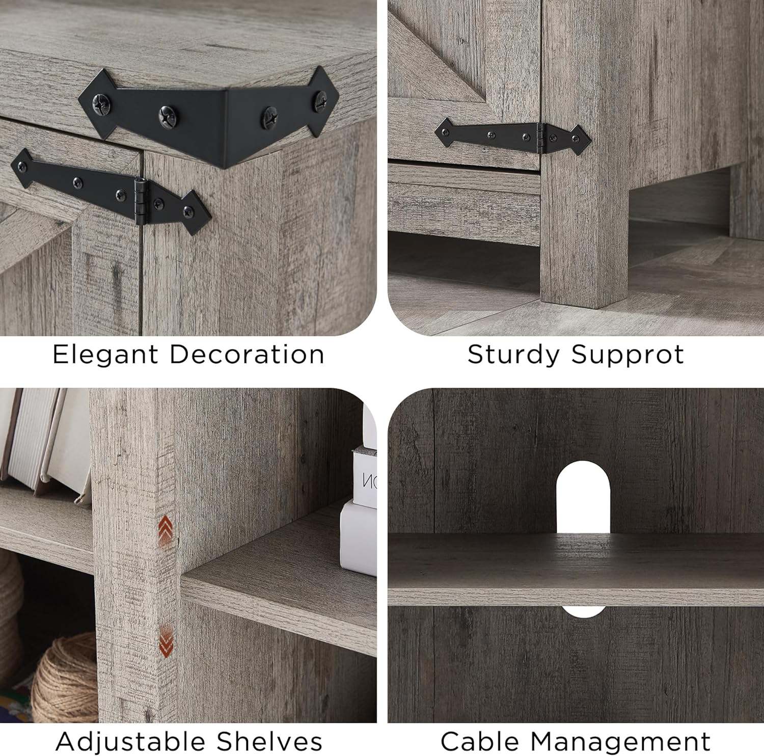 T4TREAM Farmhouse TV Stand with Barn Doors, Gray Wash
