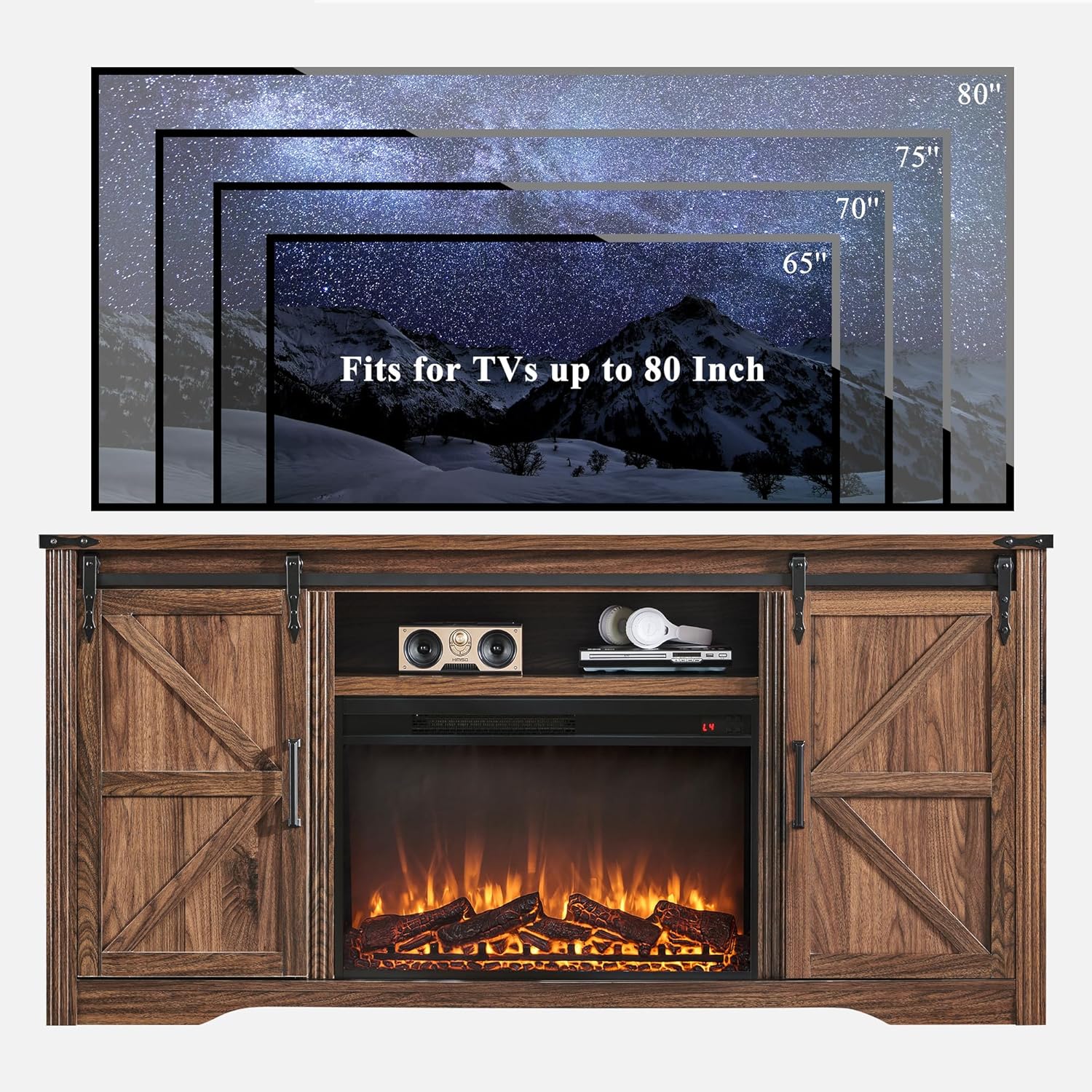 Farmhouse Fireplace TV Stand for 80 Inch TV Entertainment Center