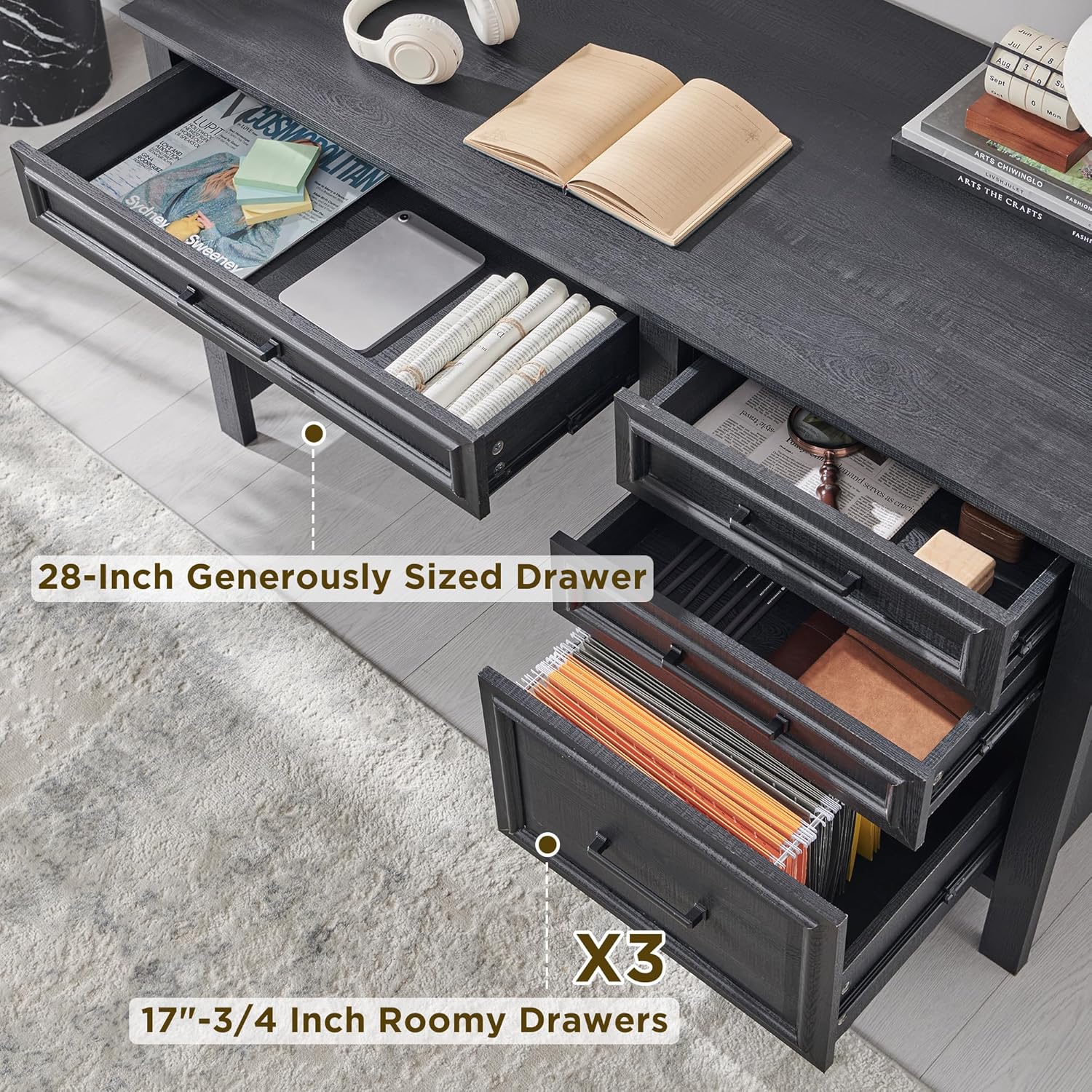 Modern Farmhouse Computer Desk with File Cabinet, Study Writing Table