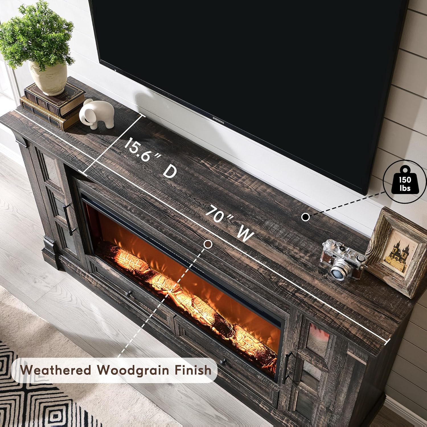 Rustic Farmhouse Fireplace TV Stand - Fits Up to 80 Inch TV