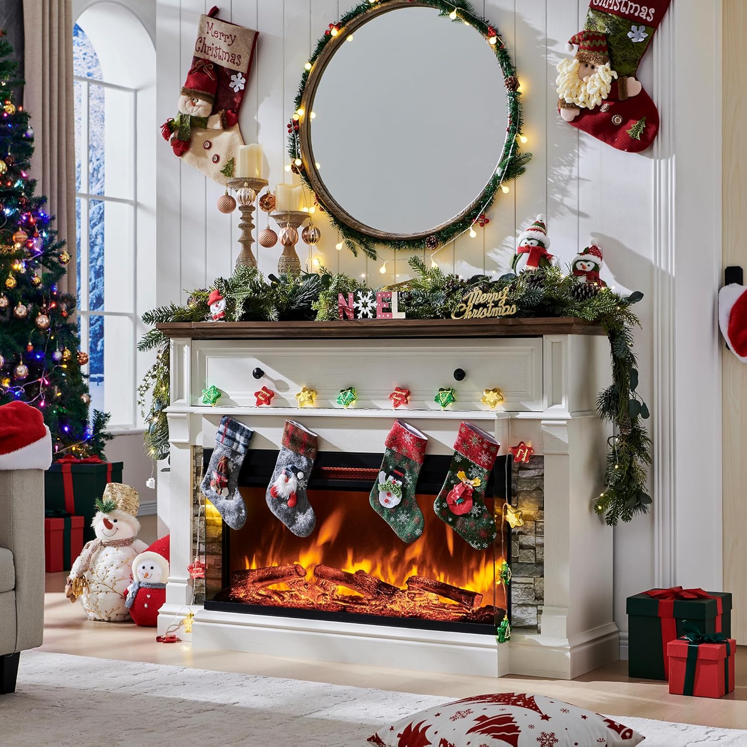 RedLemon Antique White Fireplace TV Stand for 65'' TVs