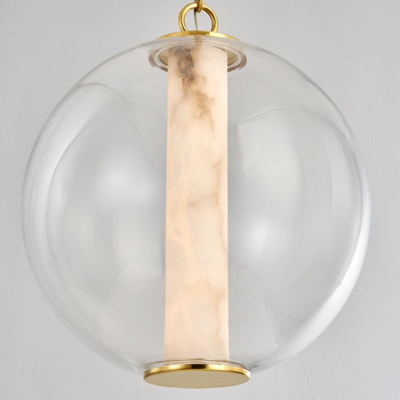 Heliya Alabaster Tube Glass Globe Natural Stone Pendant Light