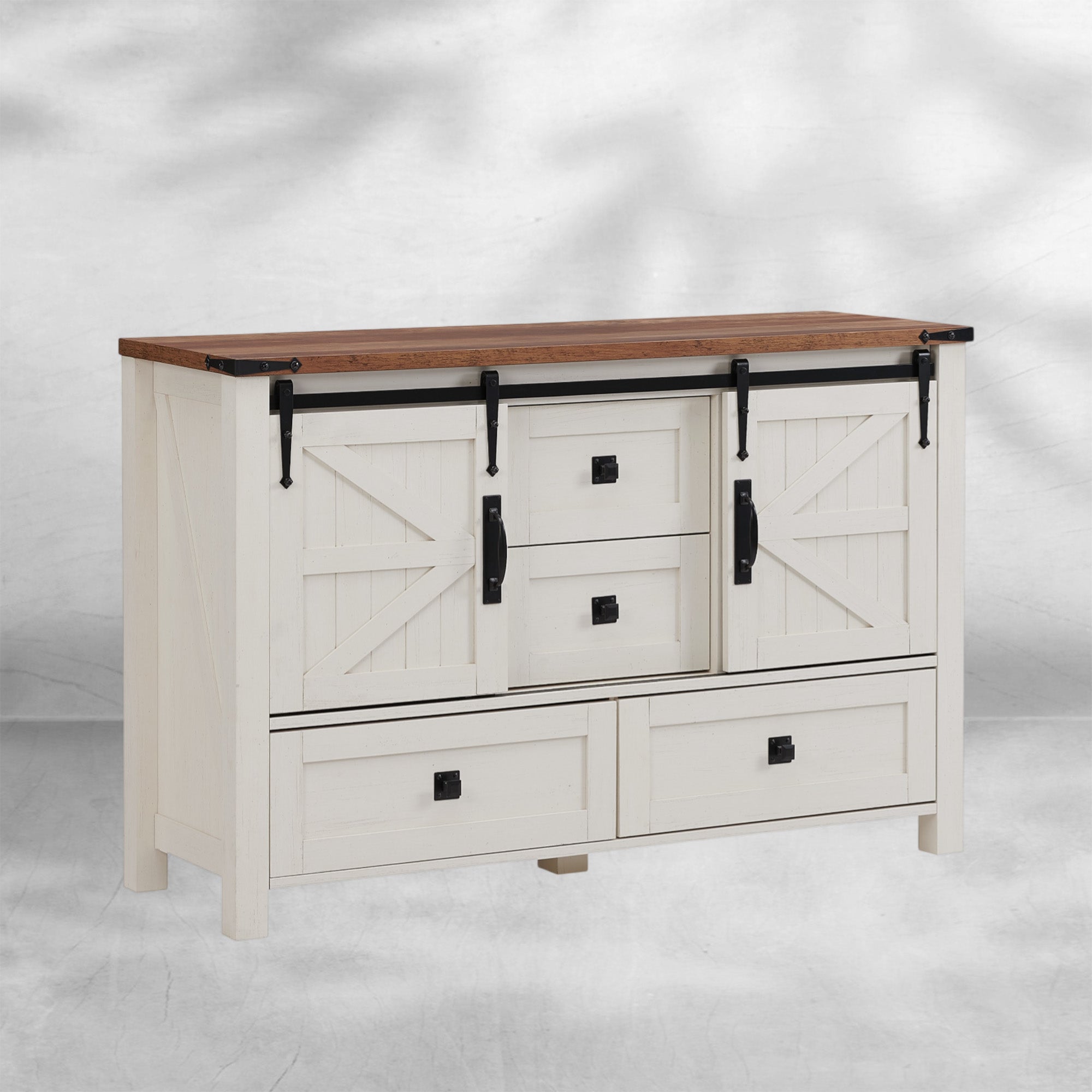Rustic Farmhouse Dresser with Barn Doors, 4 Drawers