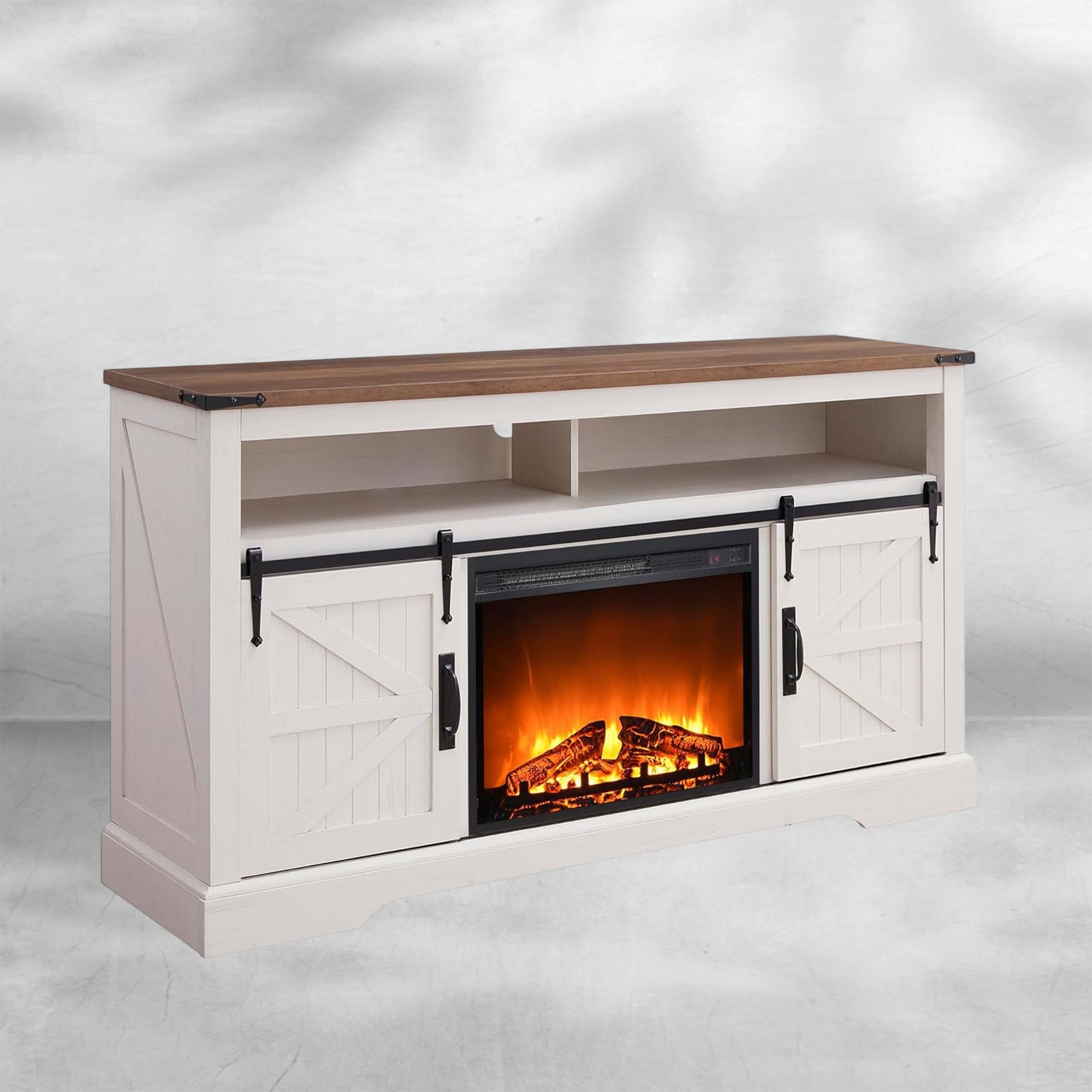 Fireplace TV Stand for 65+ Inch TV, Farmhouse Style
