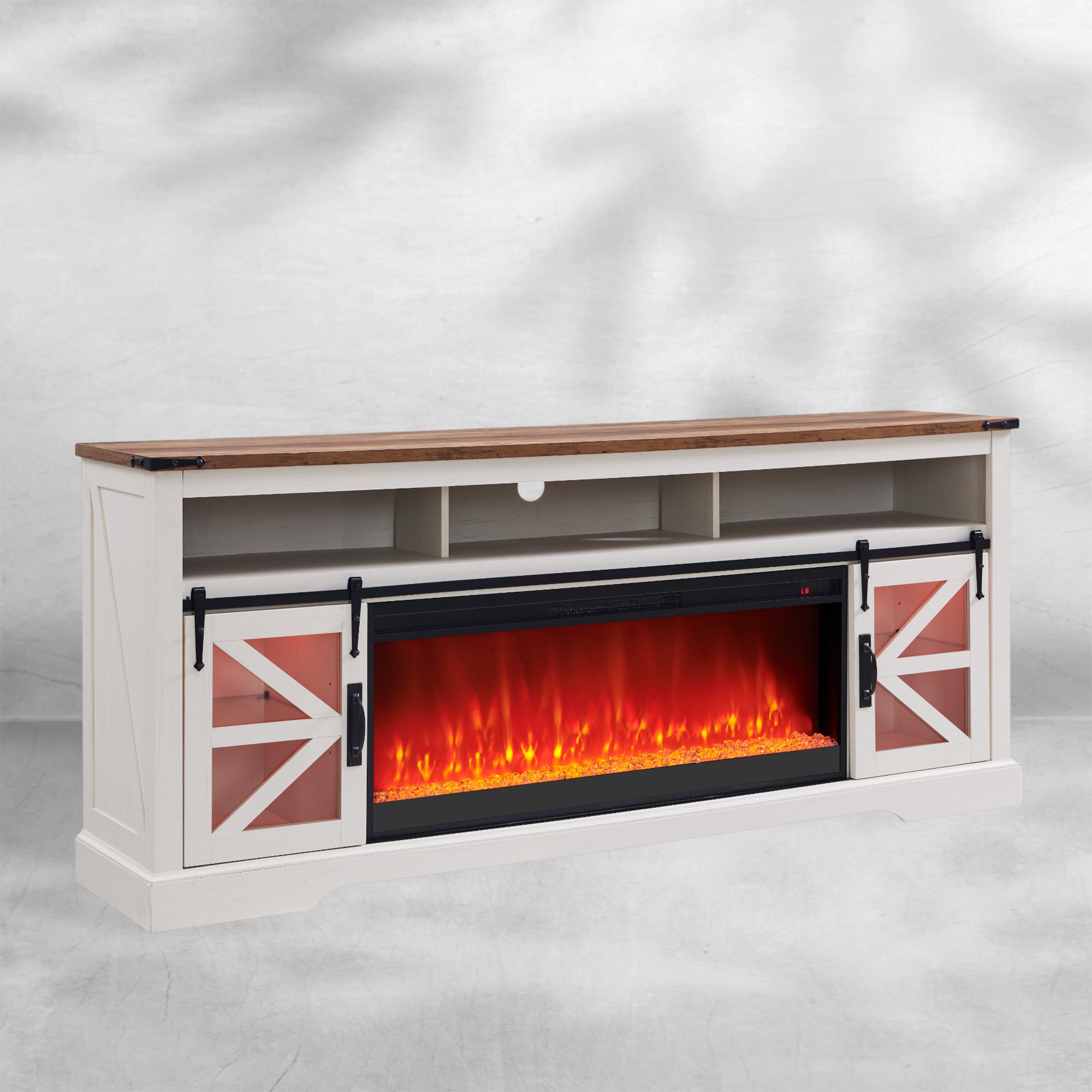 Fireplace TV Stand for 85" TV, Farmhouse Entertainment Center