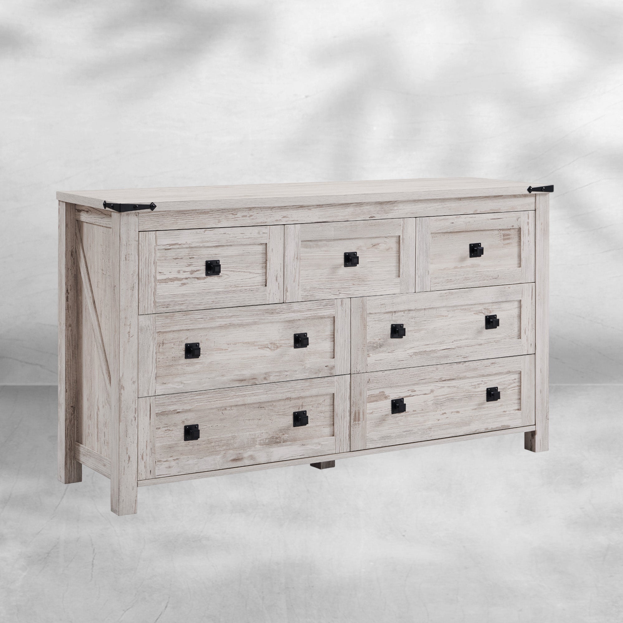 Farmhouse Antique White 7-Drawer Dresser, TV Stand, Organizer