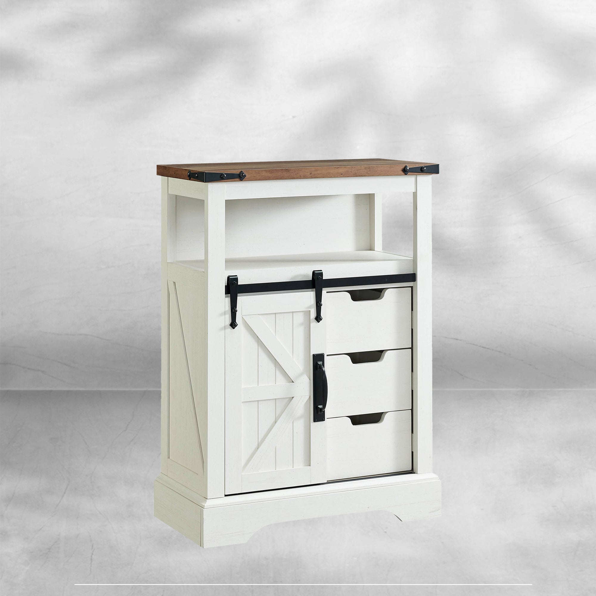 Farmhouse Bathroom Floor Cabinet with Sliding Barn Door & Drawers