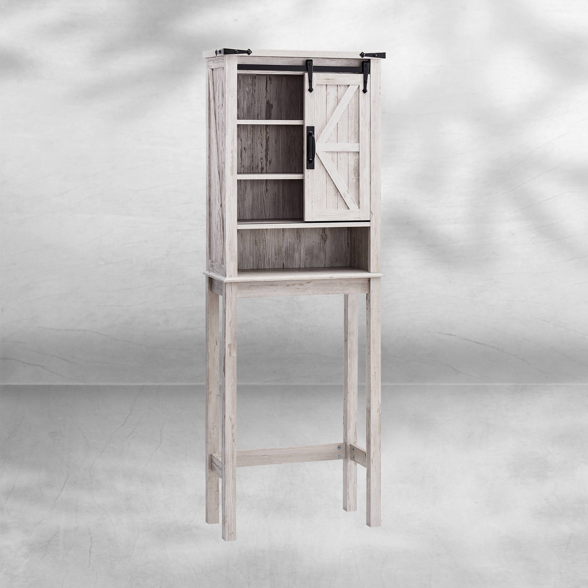 Farmhouse Over The Toilet Storage Cabinet with Sliding Barn Door