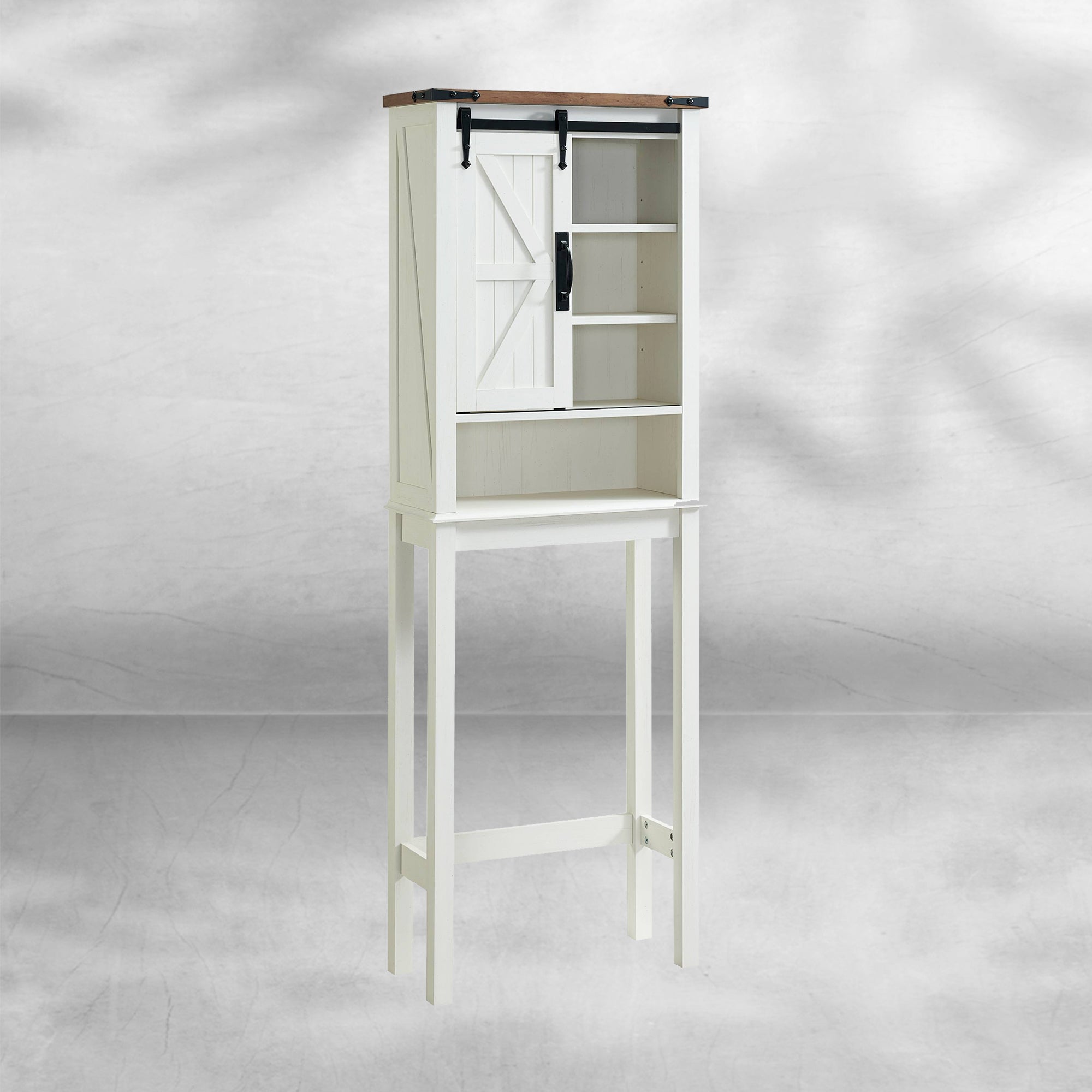 Farmhouse Over The Toilet Storage Cabinet with Sliding Barn Door