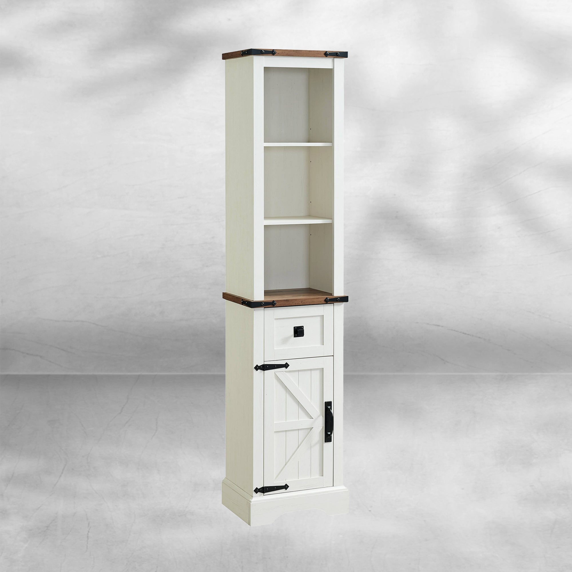 Farmhouse Bathroom Storage Cabinet with Adjustable Shelves and Drawer