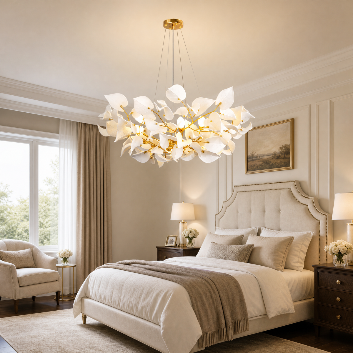Ceramic Heart-shaped Blade L1500 Pendant Light for Dining - Copper Color 12-Light Sources