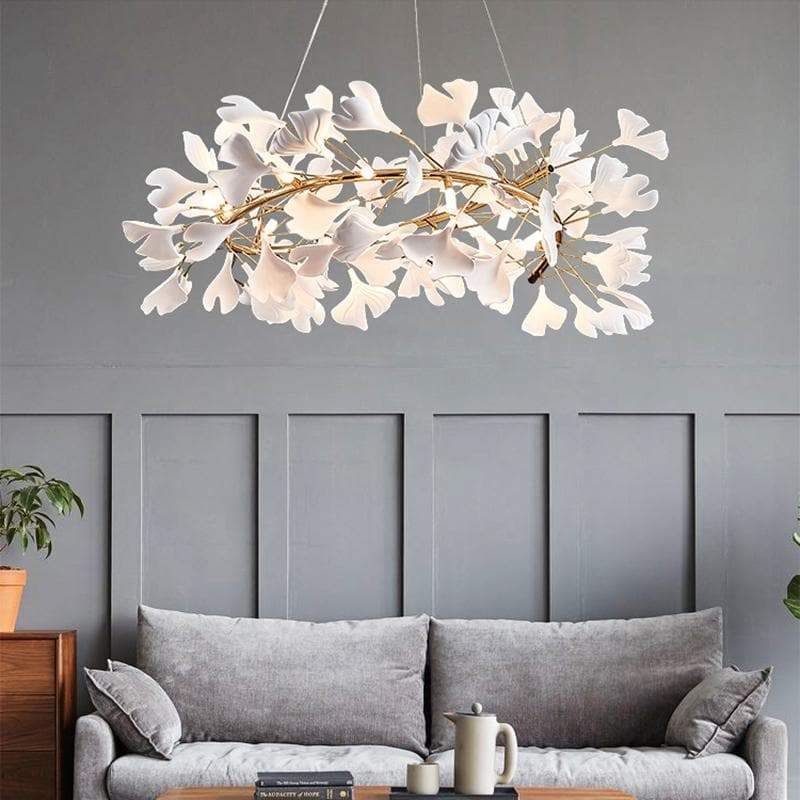 Ceramic Ginkgo Round Copper Chandelier