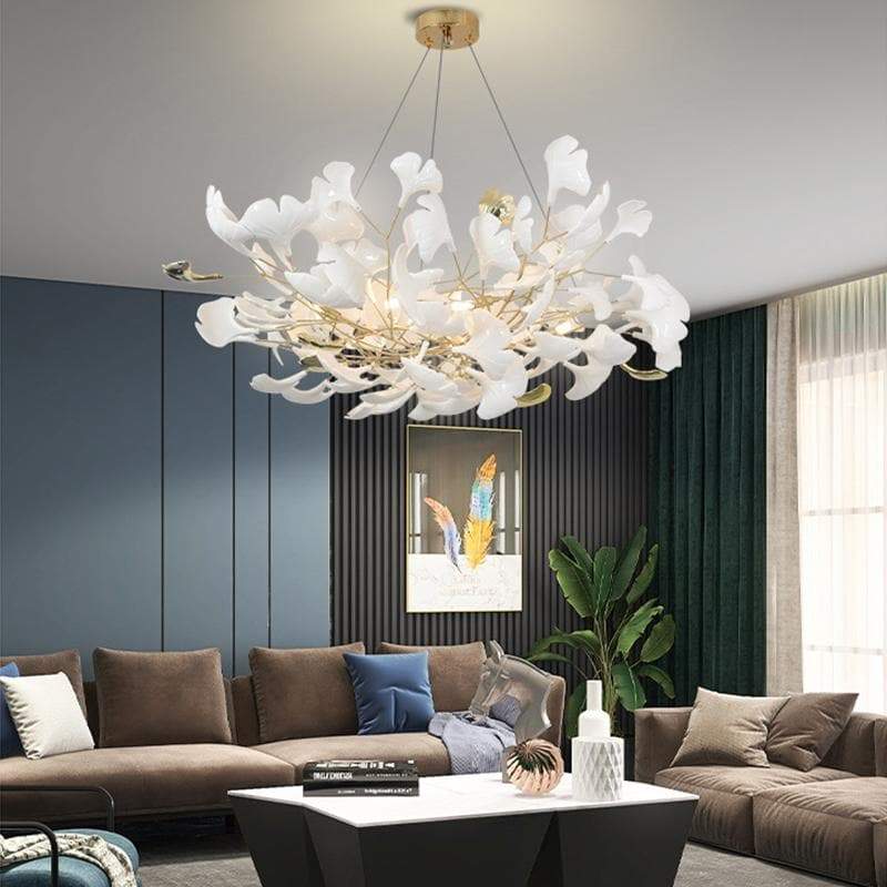 Gliss Ceramic Ginkgo Petal Branches-Shaped Chandelier(Round)