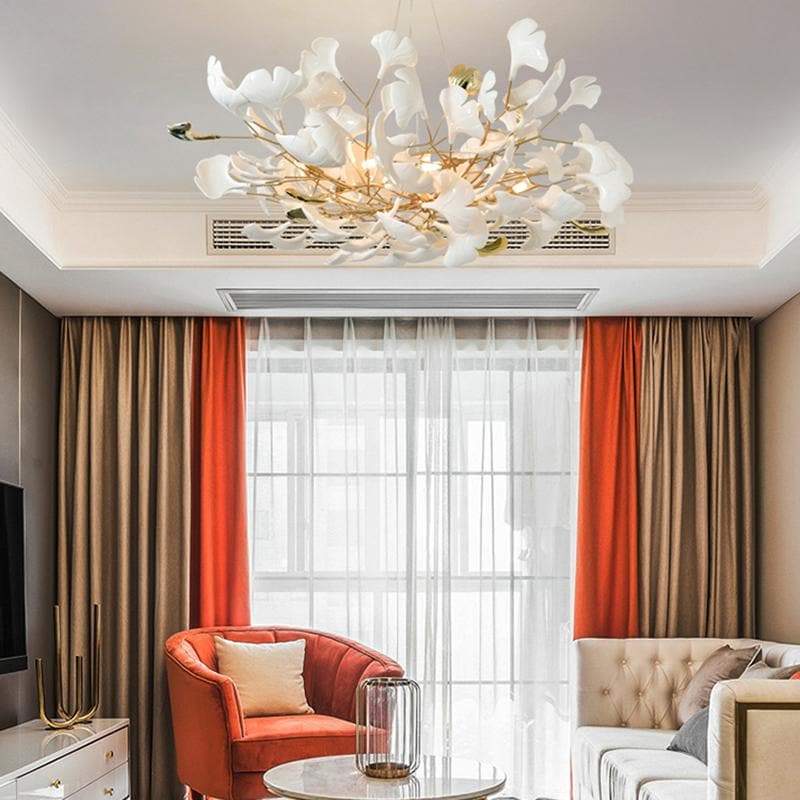 Gliss Ceramic Ginkgo Petal Branches-Shaped Chandelier(Round)