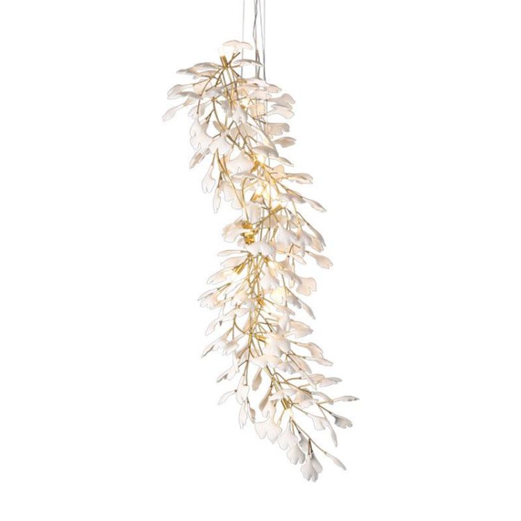 Gliss Ceramic Ginkgo Stair Long Branch Luxury Chandelier for Foyer Entryway