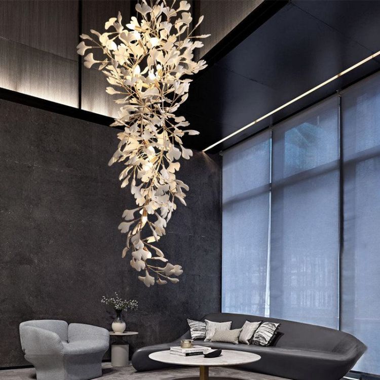 Gliss Ceramic Ginkgo Stair Long Branch Luxury Chandelier for Foyer Entryway