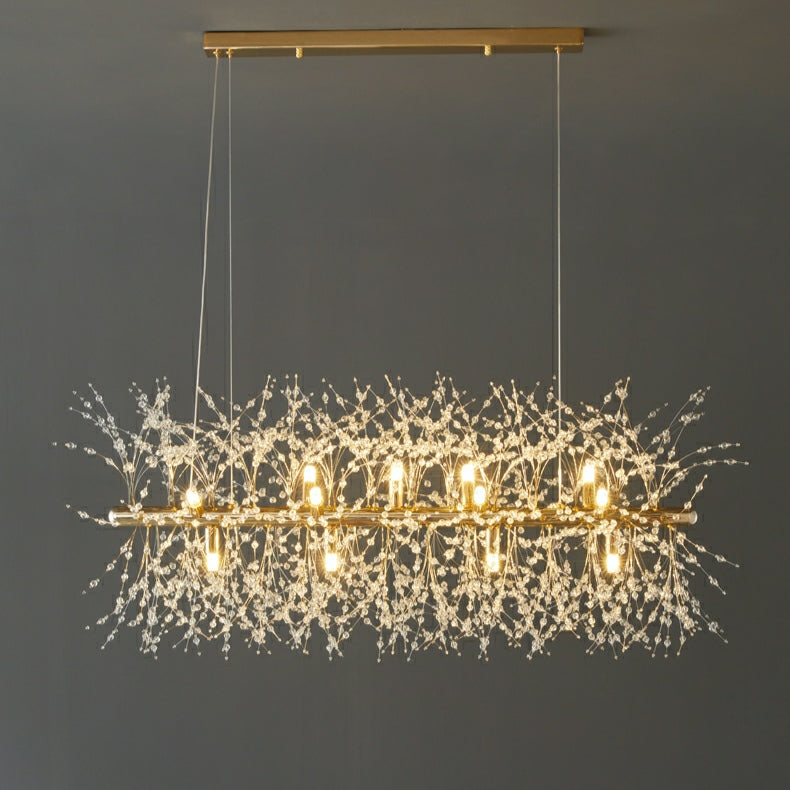 Dandelion Crystal Chandelier Light Firefly/ Glowworm Hanging Lamp Pendant For Rectangle Dining Room Table