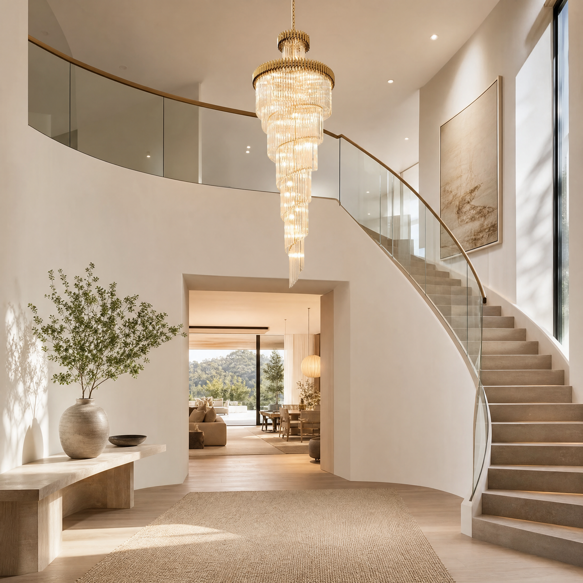 Crystal Spiral Chandelier – Gold Finish, 39‑in Diameter