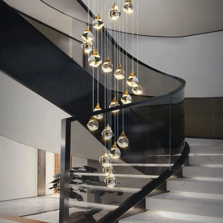 Alan 24 Lights Staircase Crystal Chandelier, Modern Long Chandelier Lighting