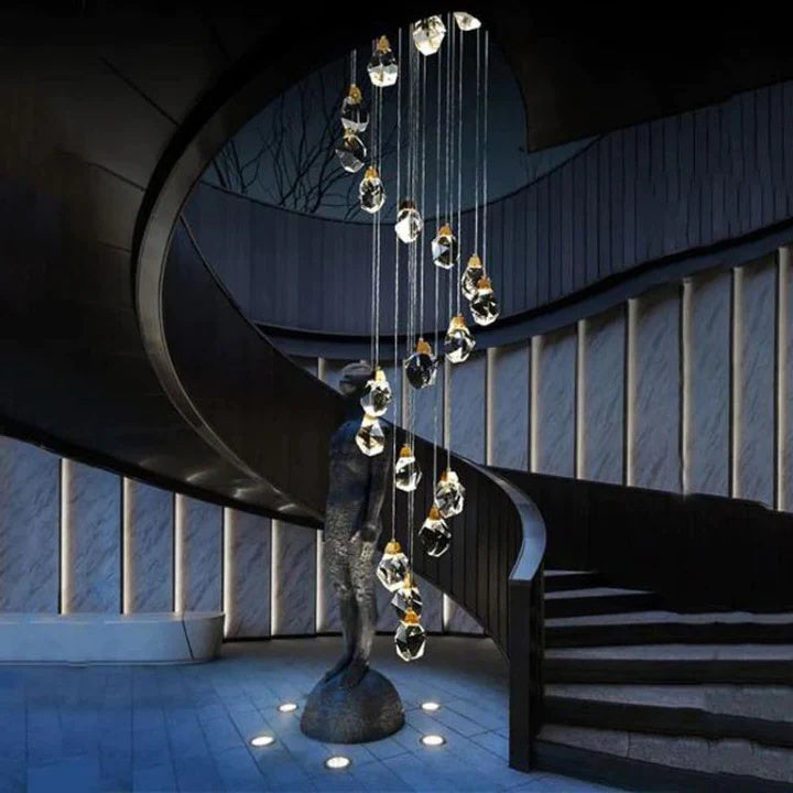 Alan 24 Lights Staircase Crystal Chandelier, Modern Long Chandelier Lighting