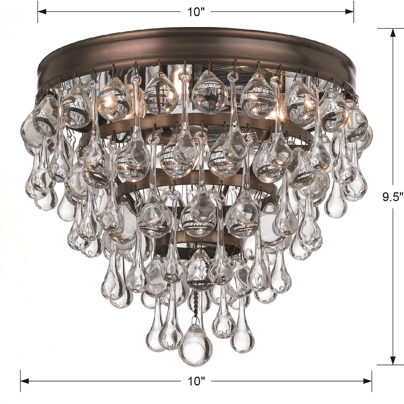 Calypso 10-Inch 3-Light Semi Flush Mount Crystal Chandelier