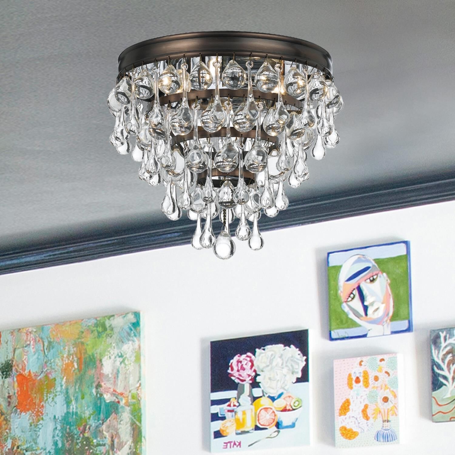 Calypso 10-Inch 3-Light Semi Flush Mount Crystal Chandelier